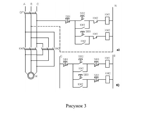 Изображение задачи: Описать принцип работы электросхемы реверсивного п