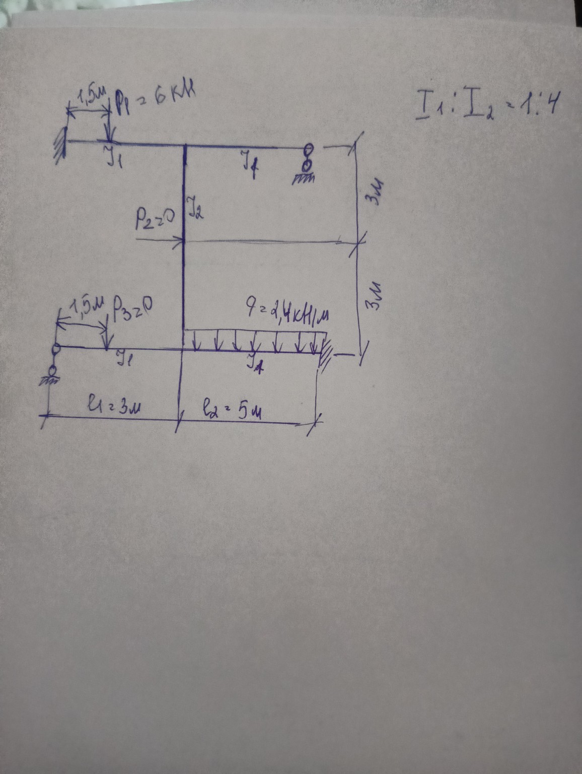Изображение задачи: Расчёт статически-неопределимой рамы методом перем