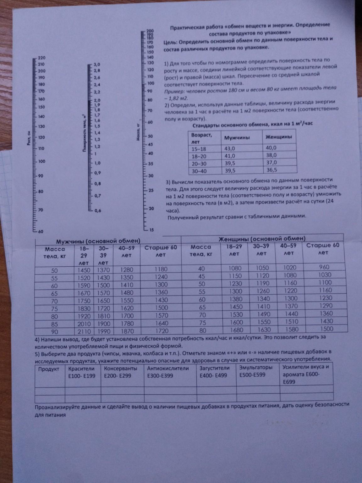 Изображение задачи: Выполни задание. При том, что мой вес = 62 кг, а р
