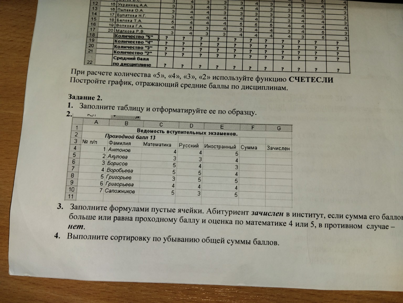 Изображение задачи: Информатика Эксель