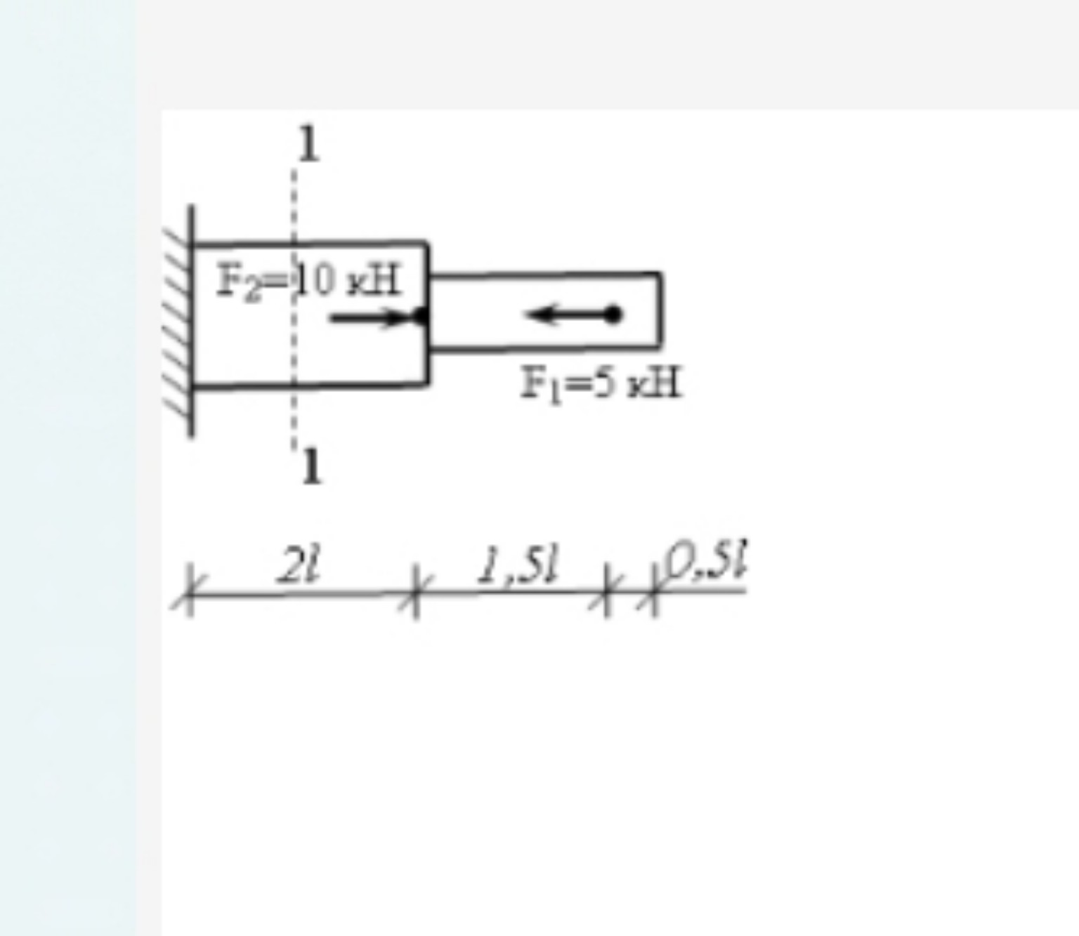 Изображение задачи: Определите продольную силу в сечении 1