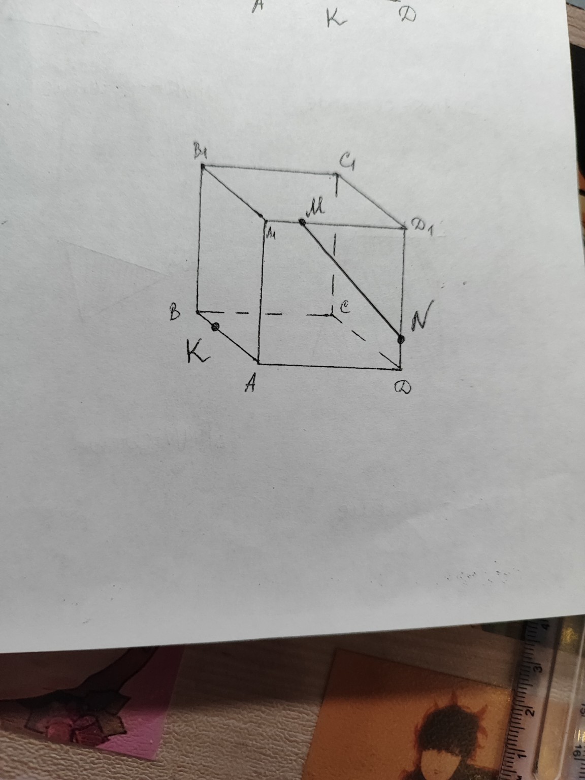 Изображение задачи: Построить сечение через точки K M и N