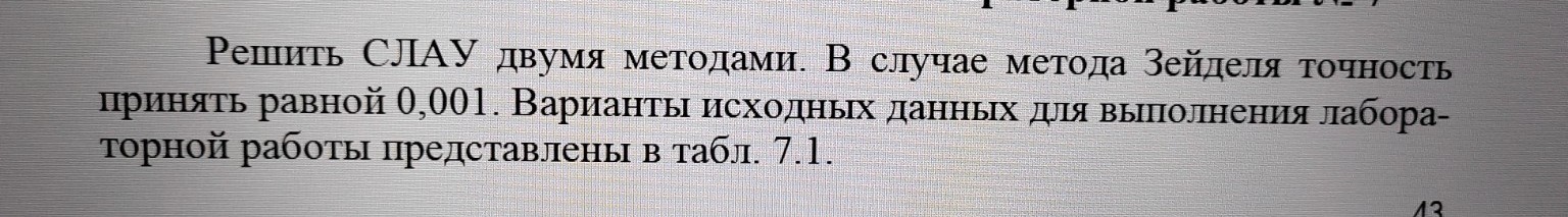 Изображение задачи: Решение систем алгебраическмх уравнений прямыми ме