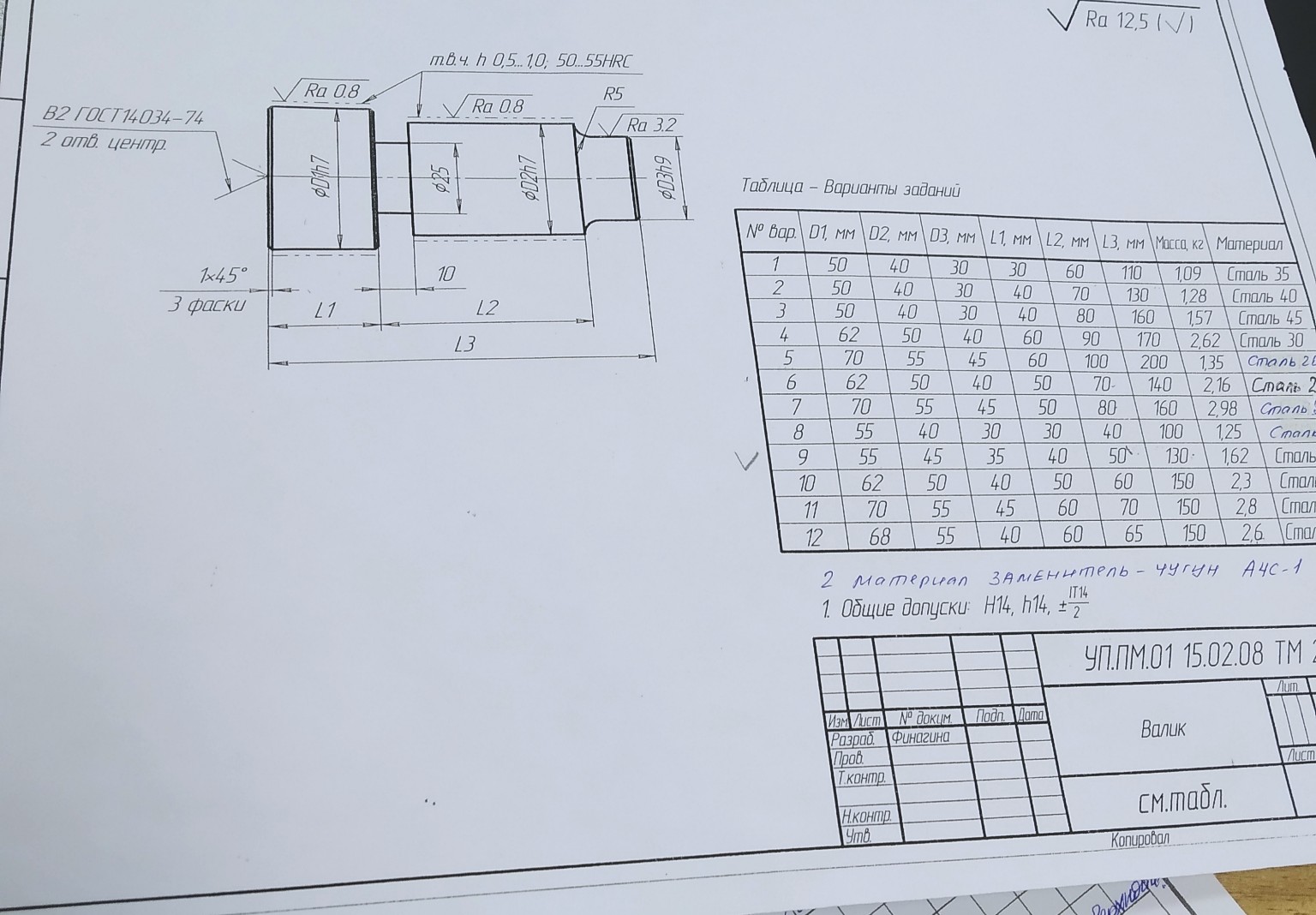Изображение задачи: Перерисуй: Маршрут обработки вала для условий сред